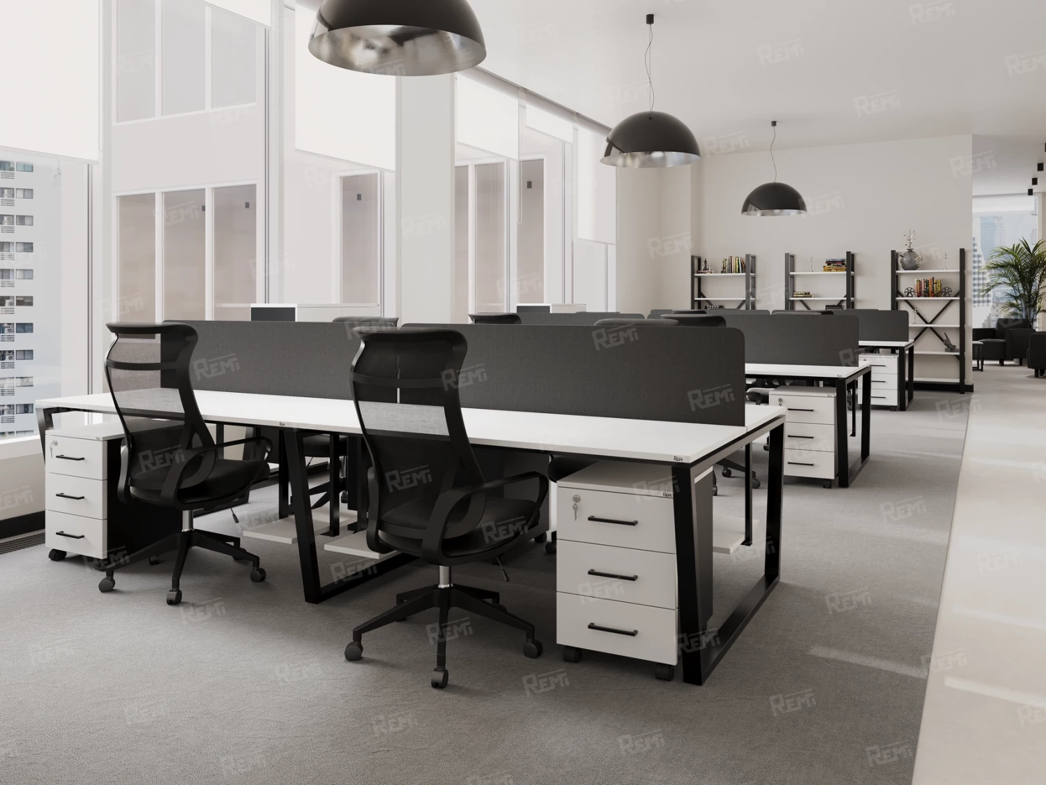 Стол прямой, подвесная тумба, ЛДСП экран, О-опора 1600x800x750 RM032-16x8 Белый/Черный