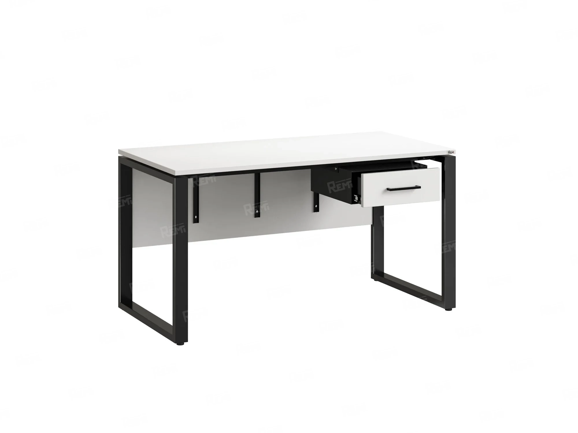 Стол прямой, подвесная тумба, ЛДСП экран, О-опора 1600x800x750 RM032-16x8 Белый/Черный