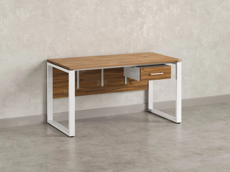 Стол прямой, подвесная тумба, ЛДСП экран, О-опора 2000x800x750 RM032-20x8 Дуб Юстус/Белый