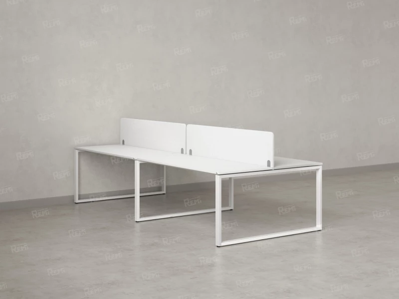 Бенч-система, 4 рабочих места, на О-образных опорах, 2 тканевых экранов 3600x1600x750 RM170-3-18x16 Белый/Белый