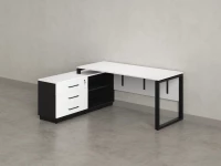 Стол прямой с тумбой L, ЛДСП экран, О-опора 1400x600x750 RM013L-14x6 Белый/Черный