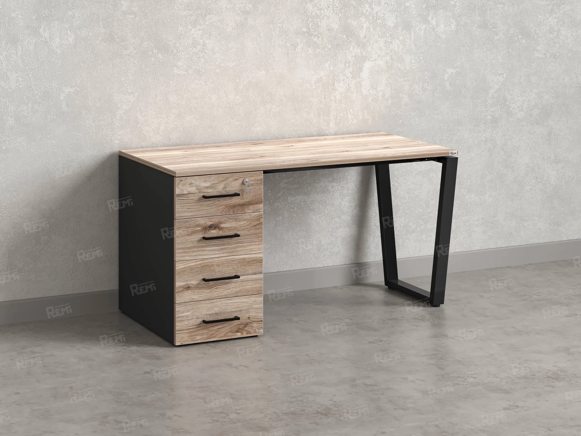 Стол прямой, с тумбой на U-образных опоре, левый 1600x700x750 RM100-16x7 Дуб Маувелла/Черный