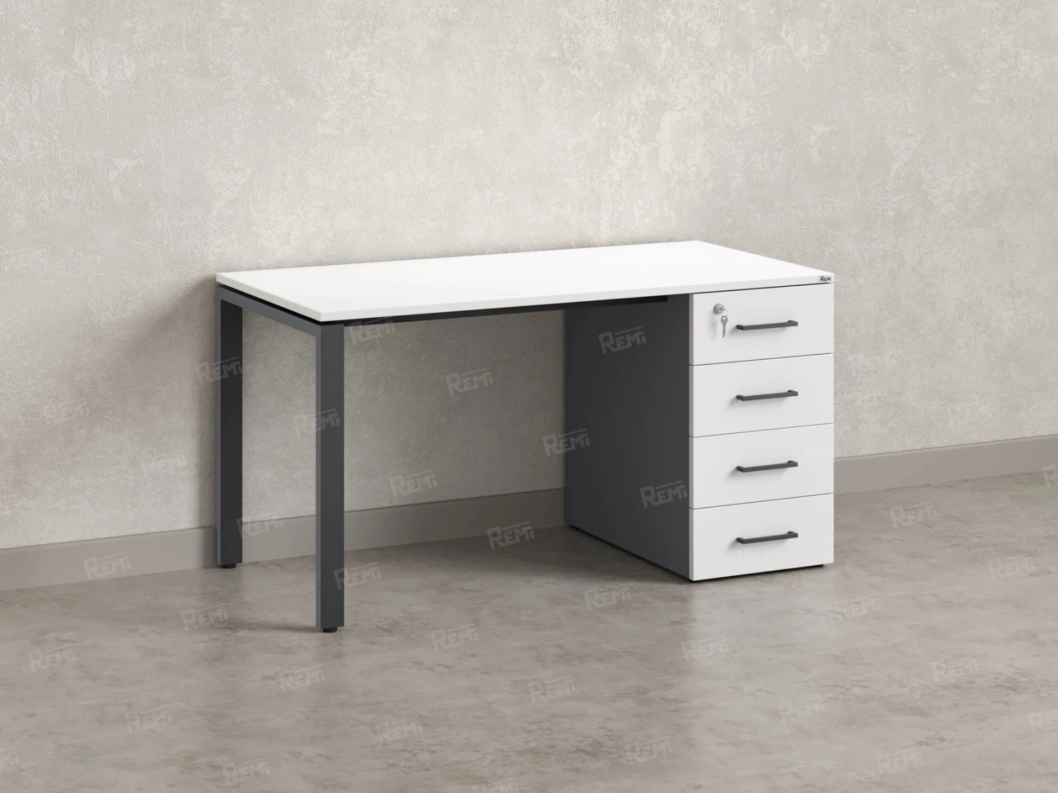 Стол прямой с тумбой на П-образных опоре, правый 1600x700x750 RM103-16x7 Белый/Серый