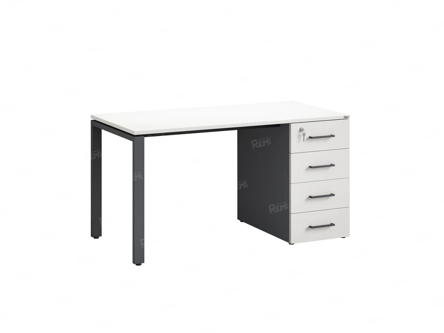 Стол прямой с тумбой на П-образных опоре, правый 1600x700x750 RM103-16x7 Белый/Серый