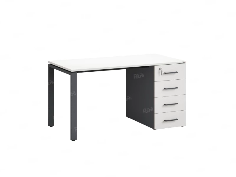 Стол прямой с тумбой на П-образных опоре, правый 1600x700x750 RM103-16x7 Белый/Серый
