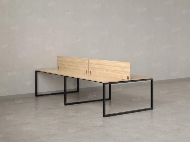 Бенч-система, 4 рабочих места, на О-образных опорах, 2 ЛДСП экранов 3600x1200x750 RM170-4-18x12 Вяз Швейцарский светлый/Черный