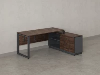 Стол прямой с тумбой R, ЛДСП экран, О-опора 1800x1400x750 RM012R-18x7 Дуб Апрельский шоколад/Серый