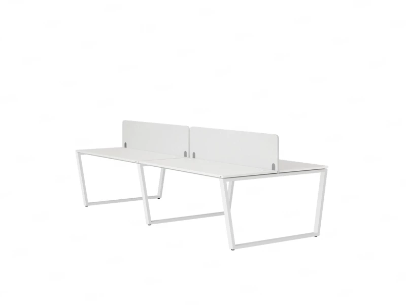 Бенч-система, 4 рабочих места, на U-образных опорах, 2 тканевых экранов 2400x1400x750 RM173-3-12x14 Белый/Белый