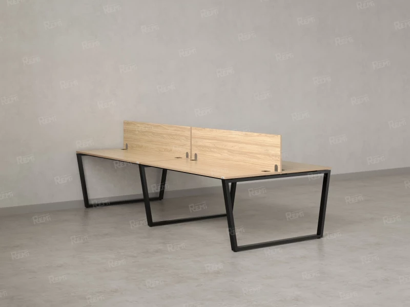 Бенч-система, 4 рабочих места, на U-образных опорах, 2 ЛДСП экранов 2000x1600x750 RM173-4-10x16 Вяз Швейцарский светлый/Черный