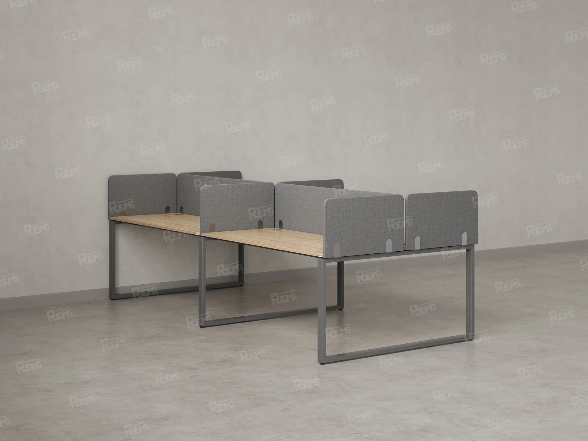 Бенч-система, 4 рабочих места, на О-образных опорах, 8 тканевых экранов 2000x1600x750 RM170-1-10x16 Вяз Швейцарский светлый/Серый