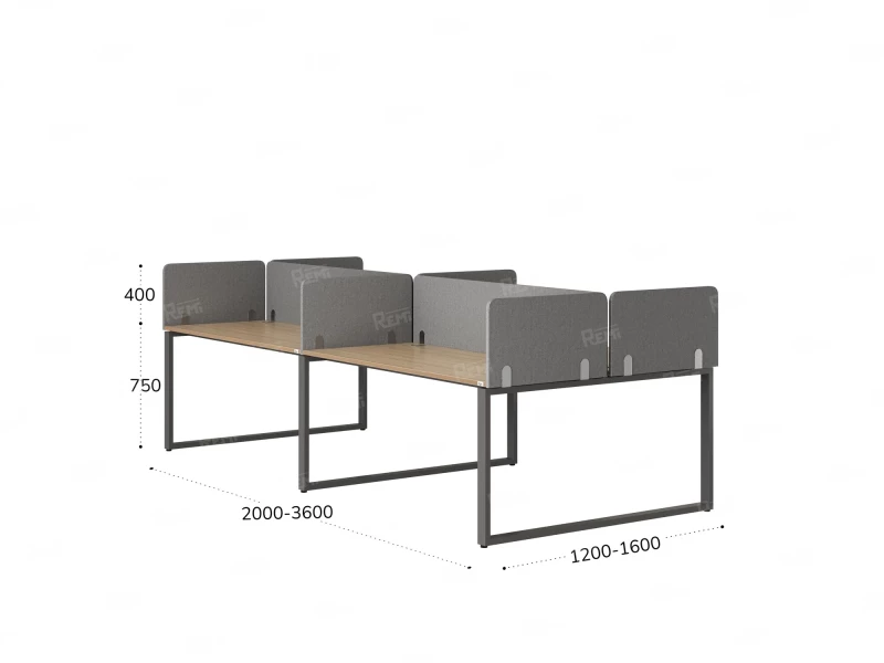 Бенч-система, 4 рабочих места, на О-образных опорах, 8 тканевых экранов 2000x1600x750 RM170-1-10x16 Вяз Швейцарский светлый/Серый
