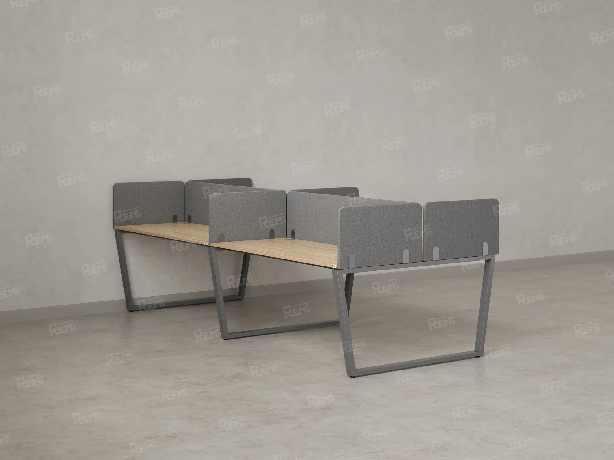 Бенч-система, 4 рабочих места, на U-образных опорах, 8 тканевых экранов 2800x1400x750 RM173-1-14x14 Вяз Швейцарский светлый/Серый