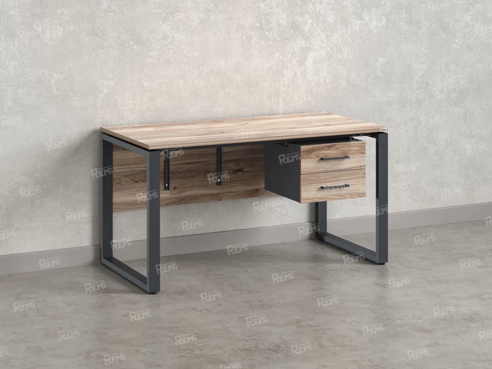 Стол прямой, подвесная тумба, ЛДСП экран, О-опора 1800x600x750 RM033-18x6 Дуб Маувелла/Серый