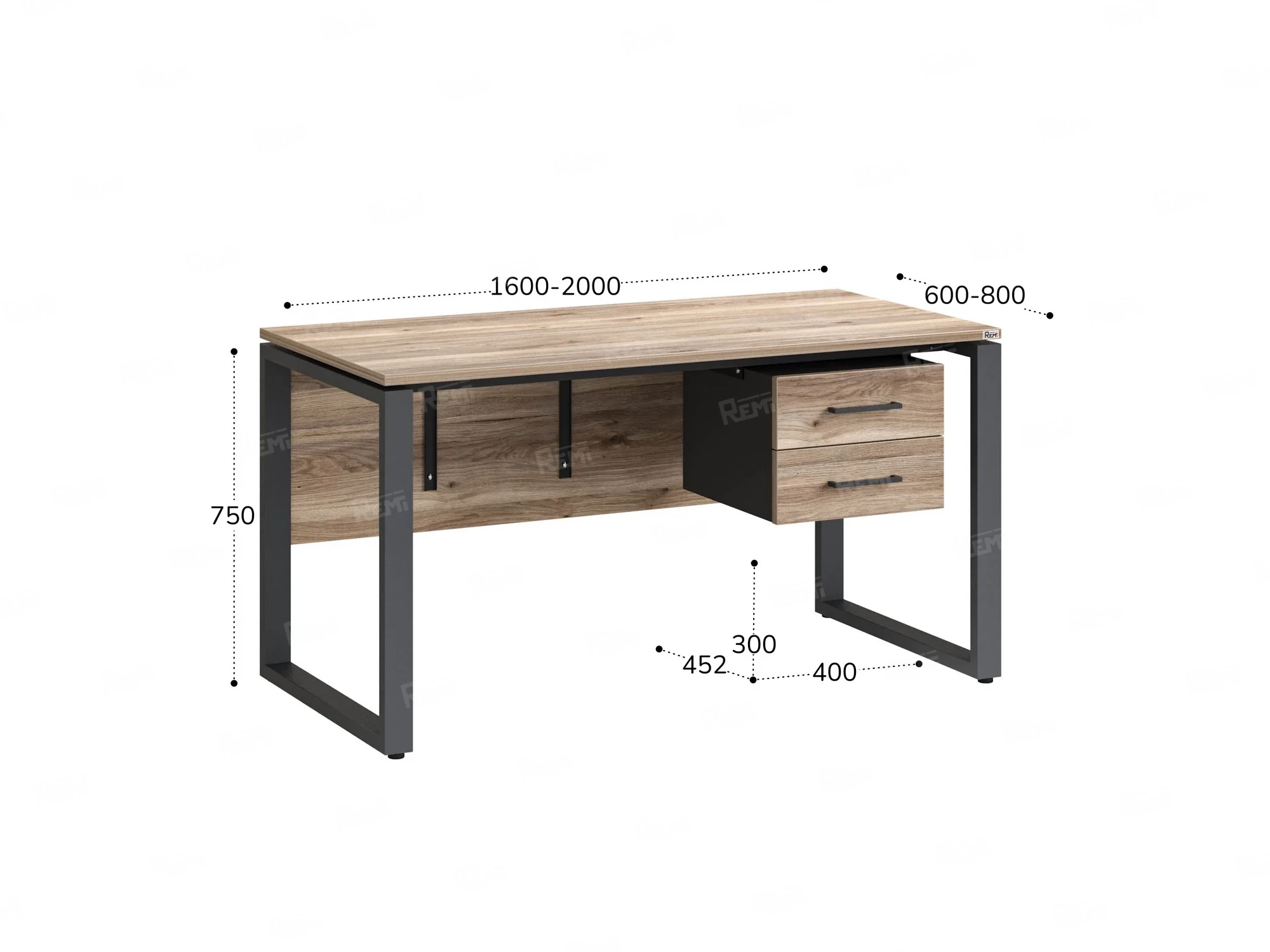 Стол прямой, подвесная тумба, ЛДСП экран, О-опора 1800x600x750 RM033-18x6 Дуб Маувелла/Серый