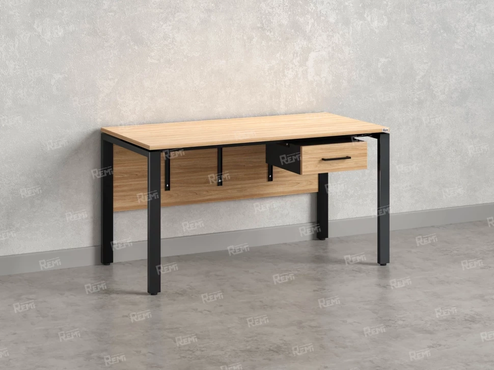 Стол прямой, подвесная тумба, ЛДСП экран, П-опора 1800x700x750 RM030-18x7 Вяз Швейцарский светлый/Черный