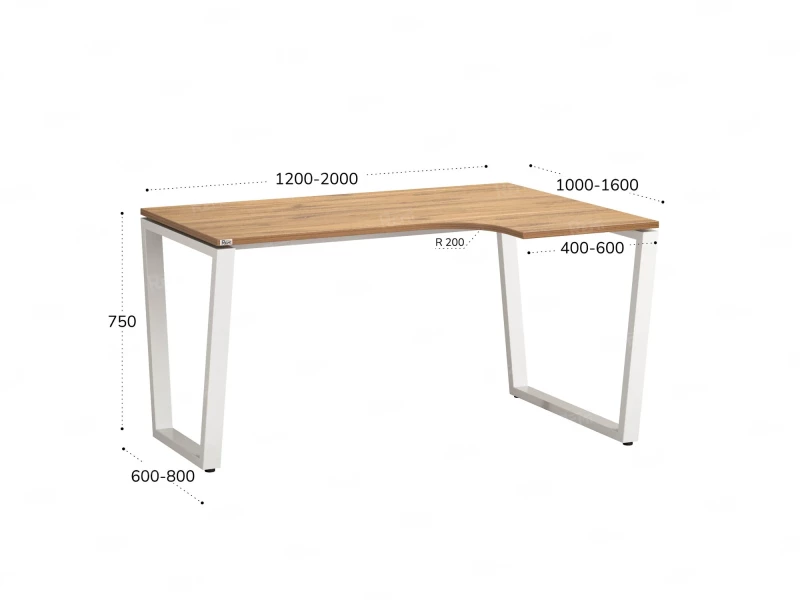 Стол угловой, U-опора, правый 1400x900/1200x750, RM050-14x9-12 Дуб Юстус/Белый