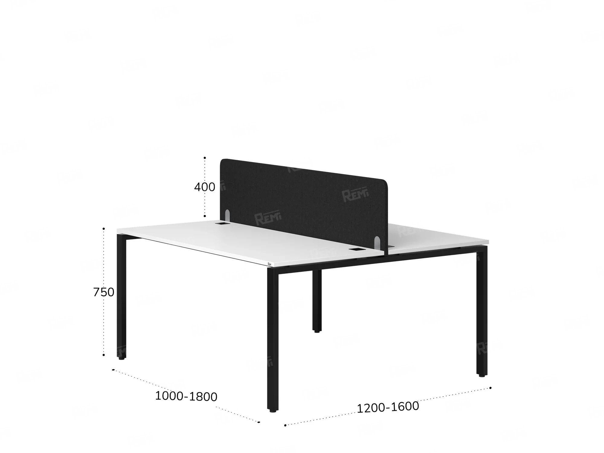 Бенч-система, 2 рабочих места, с одним тканевым экраном 1200x1600x750 RM165-1-12x16 Белый/Черный