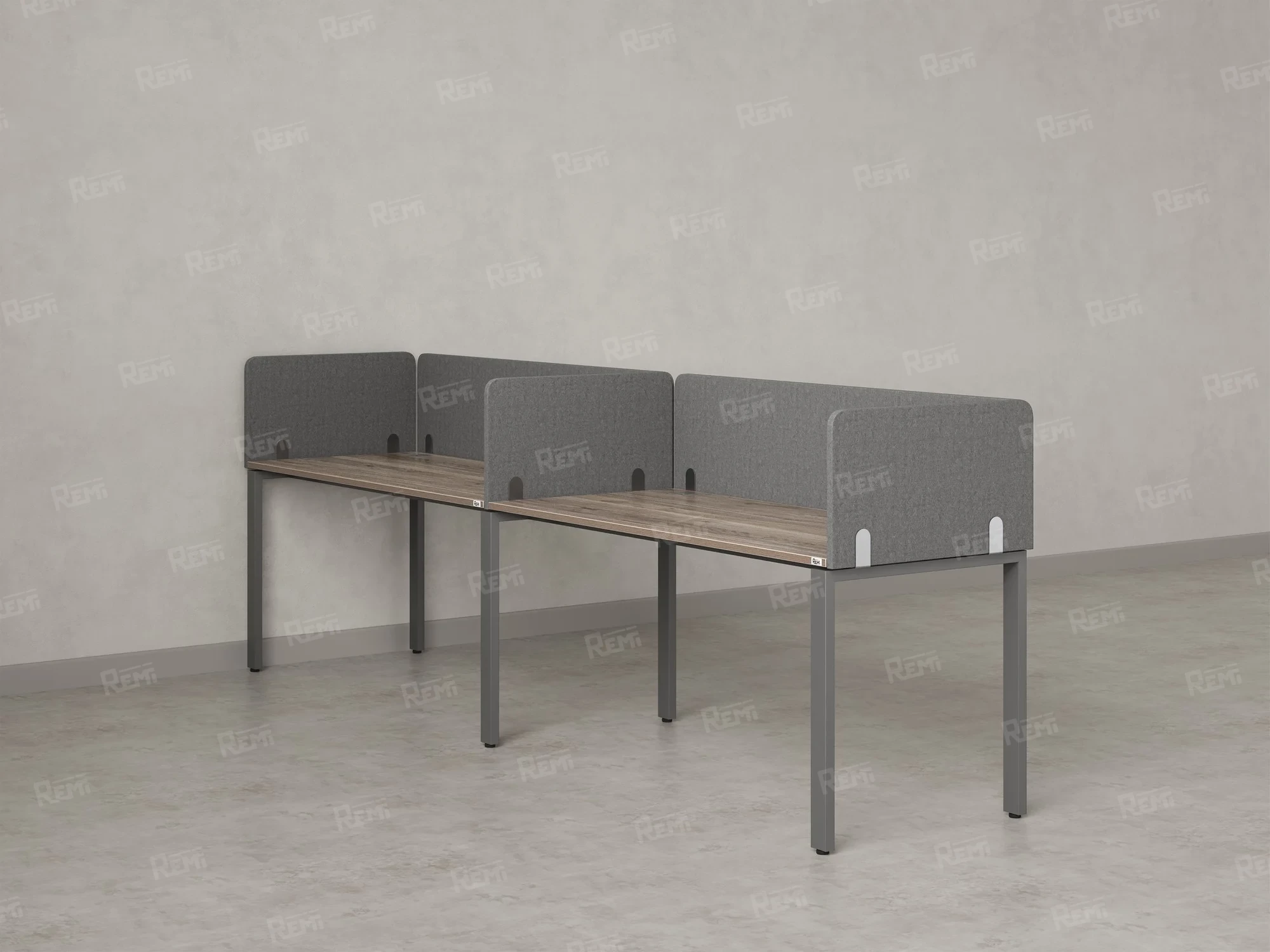 Бенч-система в 1 ряд, 2 рабочих места 5 тканевых экранов 2000x600x750 RM167-1-20x6 Дуб Маувелла/Серый