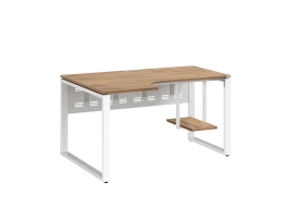 Стол угловой, экран металл, О-опора, левый 1400x900/1200x750, RM056-14x9-12 Дуб Юстус/Белый