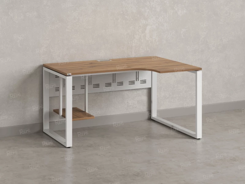 Стол угловой, экран металл, О-опора, правый 1800x900/1200x750, RM057-18x9-12 Дуб Юстус/Белый