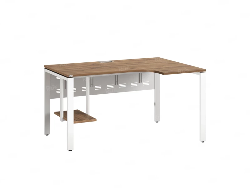 Стол угловой, экран металл, П-опора, правый 1600x900/1200x750, RM058-16x9-12 Дуб Юстус/Белый