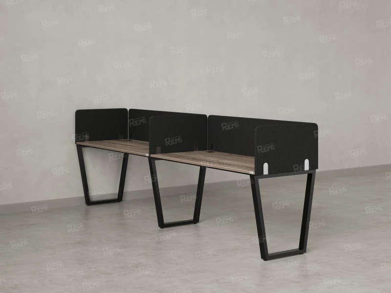 Бенч-система в 1 ряд, 2 рабочих места 5 тканевых экранов 2000x600x750 RM174-1-20x6 Дуб Маувелла/Черный