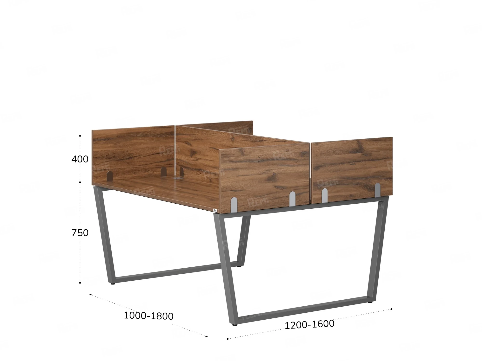 Бенч-система, 2 рабочих места, 5 ЛДСП экранов 1000x1400x750 RM172-4-10x14 Дуб Юстус/Серый