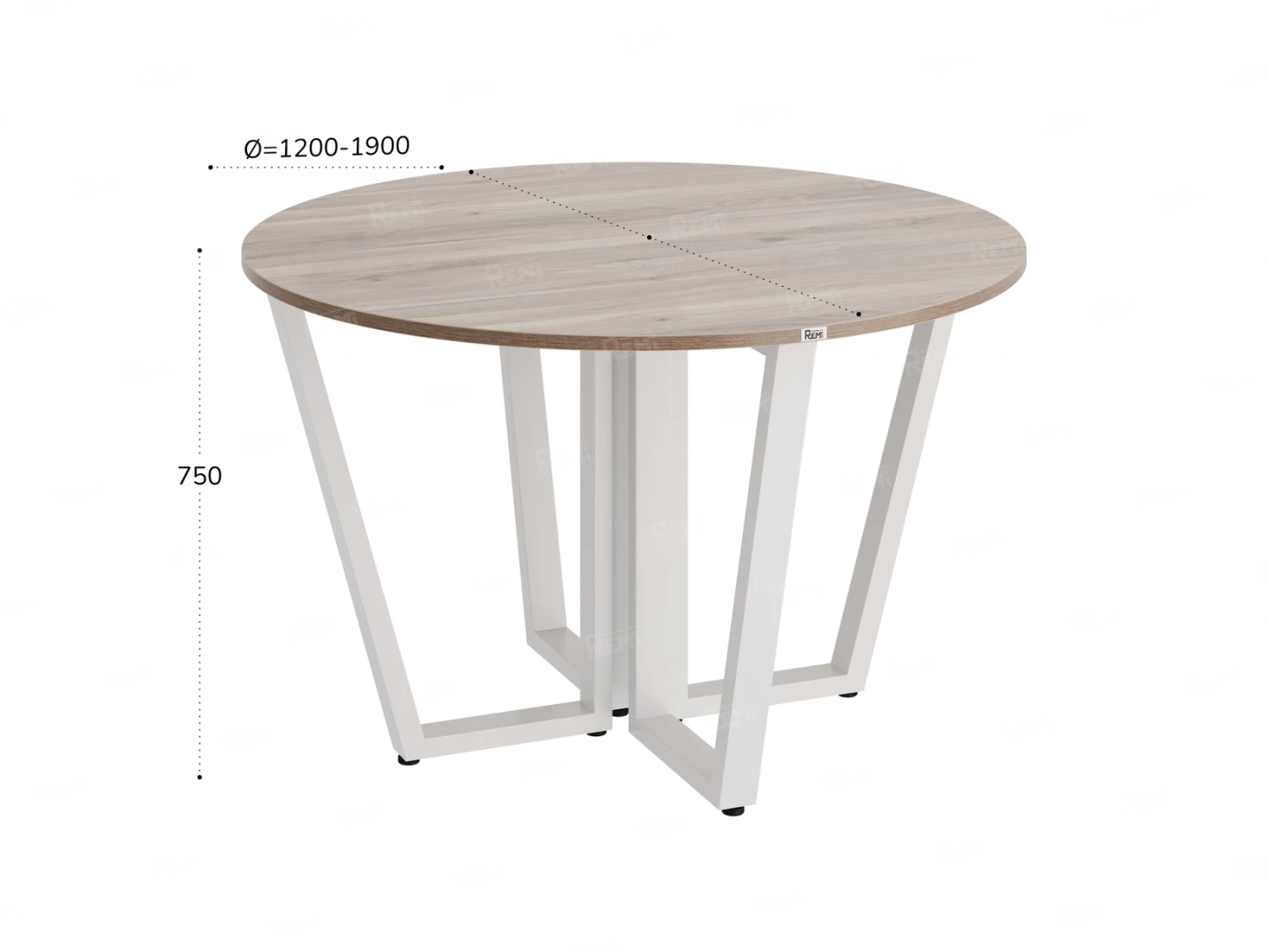 Круглый стол на U-образных опорах 1300x1300x750 RM188-13x13 Дуб Маувелла/Белый