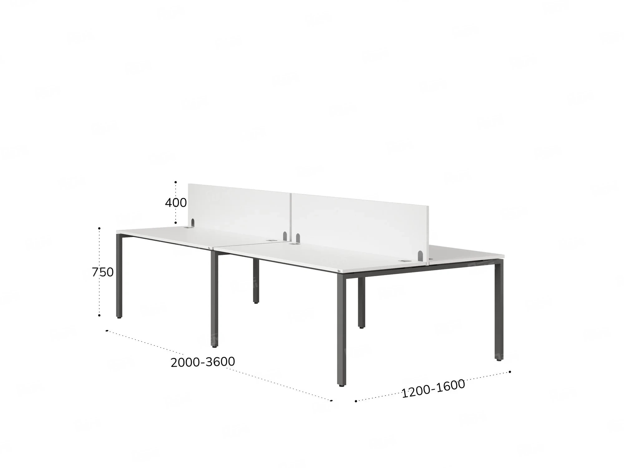 Бенч-система, 4 рабочих места, на П-образных опорах, 2 ЛДСП экранов 3200x1200x750 RM166-4-16x12 Белый/Серый