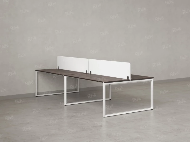 Бенч-система, 4 рабочих места, на О-образных опорах, 2 тканевых экранов 2800x1400x750 RM170-3-14x14 Дуб Апрельский шоколад/Белый