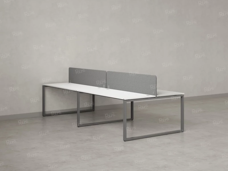 Бенч-система, 4 рабочих места, на О-образных опорах, 2 тканевых экранов 3600x1600x750 RM170-3-18x16 Белый/Серый