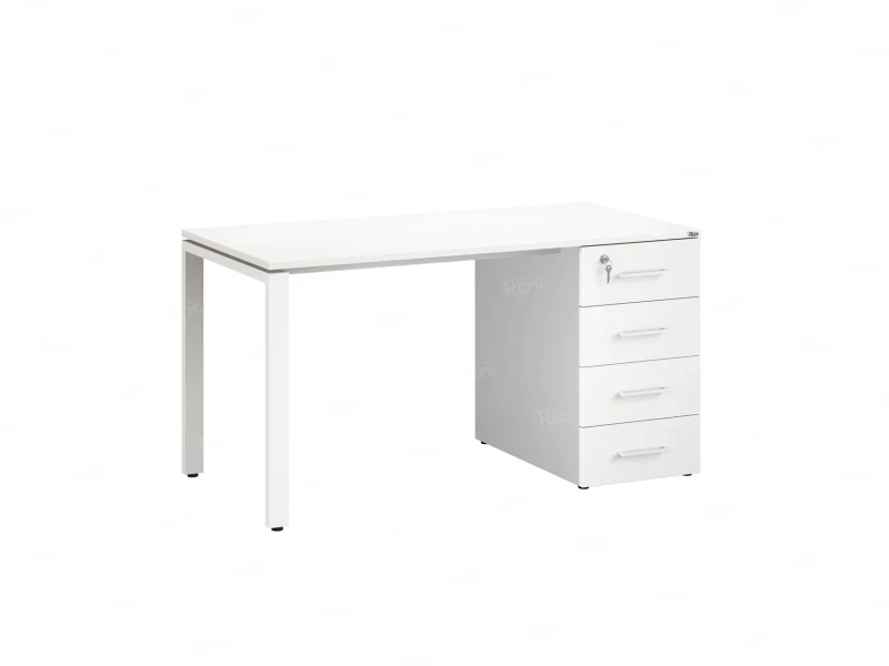 Стол прямой с тумбой на П-образных опоре, правый 1600x700x750 RM103-16x7 Белый/Белый