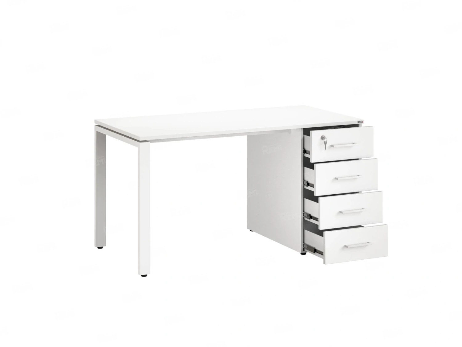 Стол прямой с тумбой на П-образных опоре, правый 1600x700x750 RM103-16x7 Белый/Белый