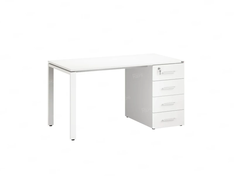 Стол прямой с тумбой на П-образных опоре, правый 1600x700x750 RM103-16x7 Белый/Белый