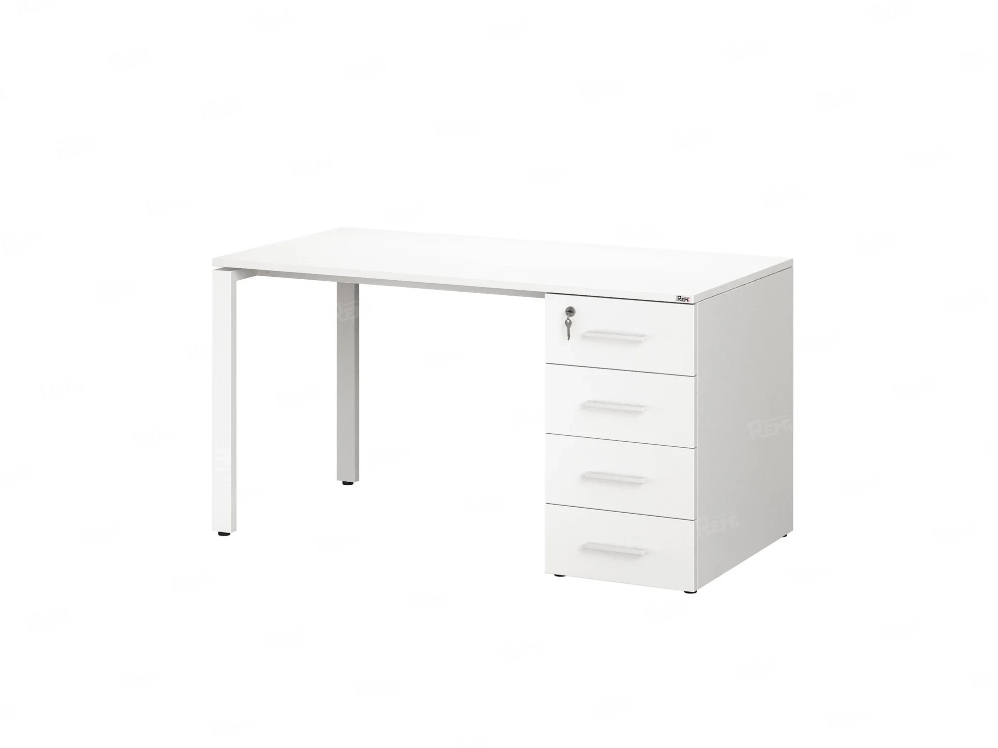 Стол прямой с тумбой на П-образных опоре, правый 1600x700x750 RM103-16x7 Белый/Белый