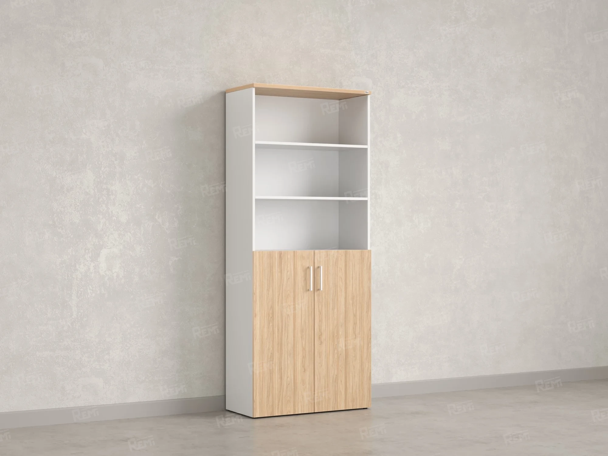 Шкаф комбинированный, регулируемые опоры, 6 уровней 900x420x2100 RM155-90x41 Вяз Швейцарский светлый/Белый