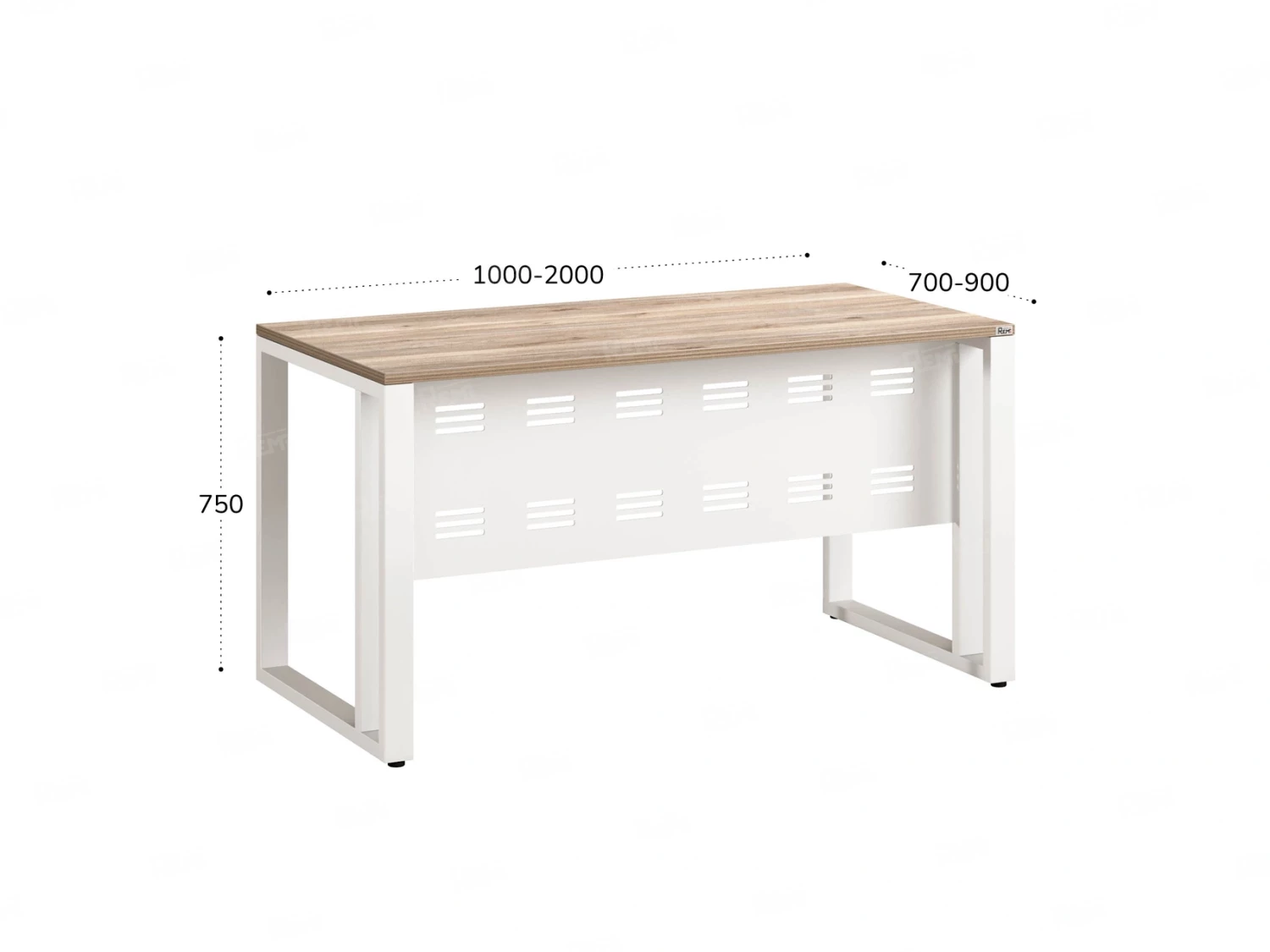 Стол прямой на О-образных опорах с металлическим экраном 1200x900x750 RM042-12x9 Дуб Маувелла/Белый