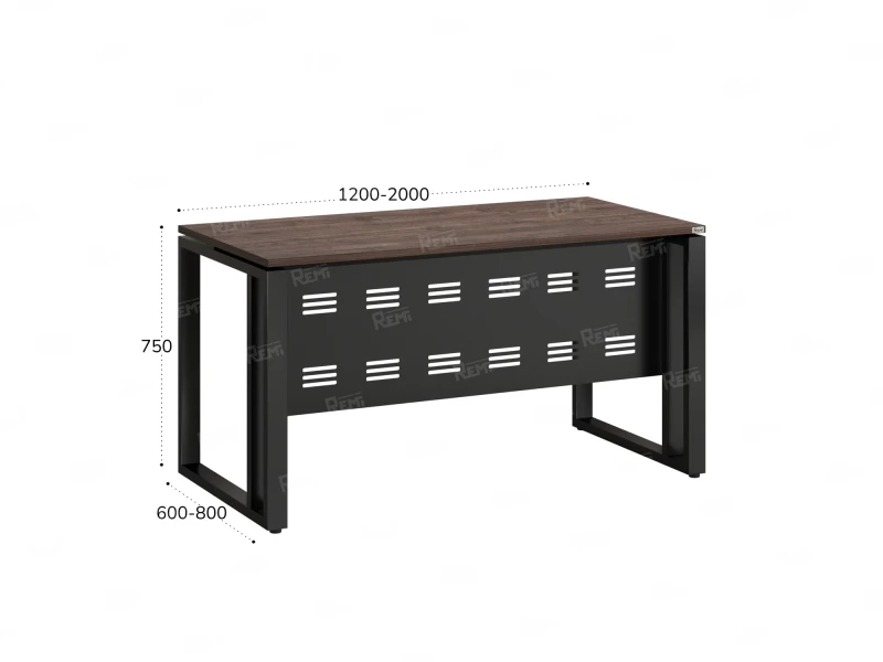 Стол прямой на О-образных опорах с металлическим экраном 1800x700x750 RM042-18x7 Дуб Апрельский шоколад/Черный