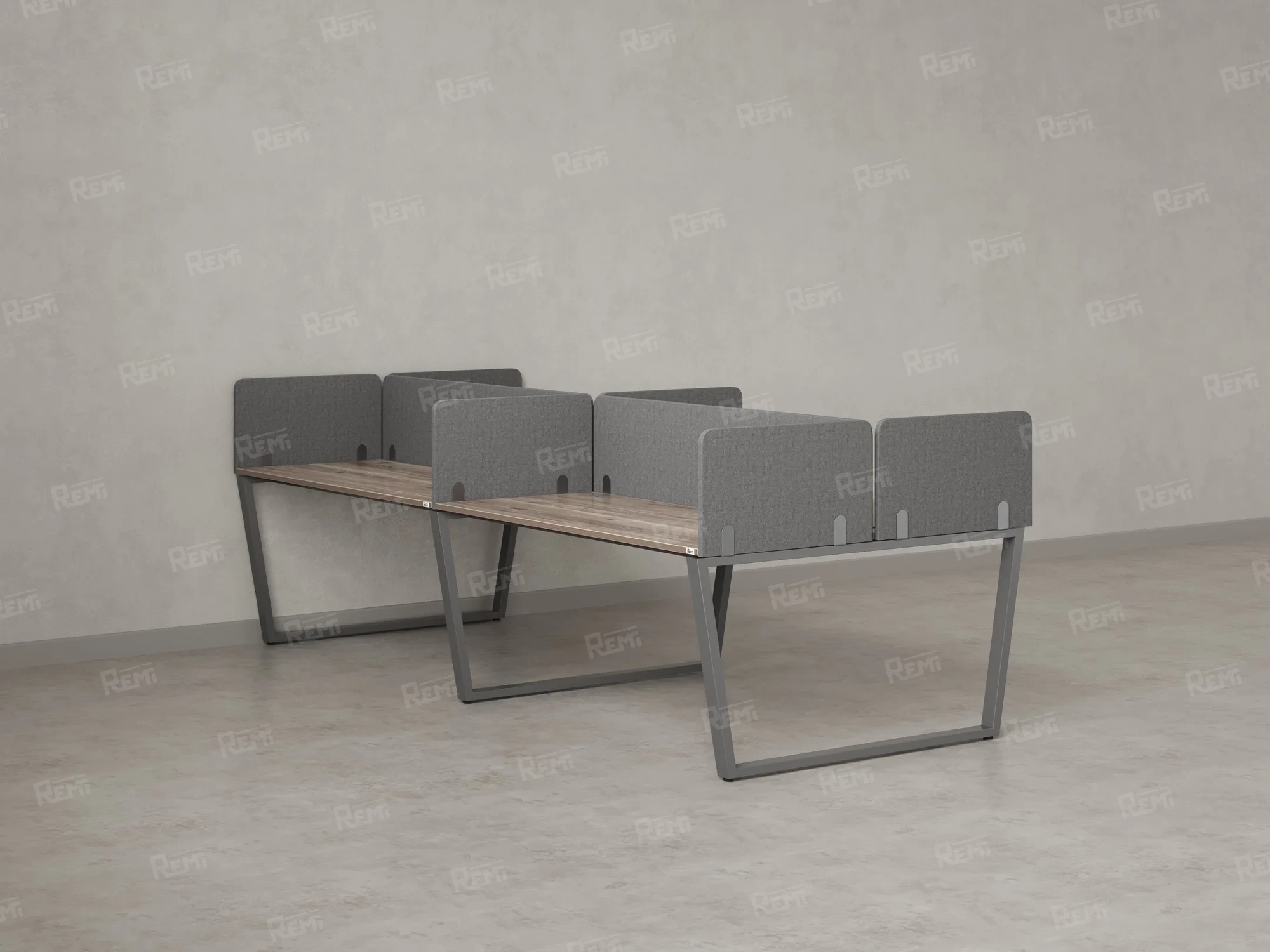 Бенч-система, 4 рабочих места, на U-образных опорах, 8 тканевых экранов 2000x1200x750 RM173-1-10x12 Дуб Маувелла/Серый