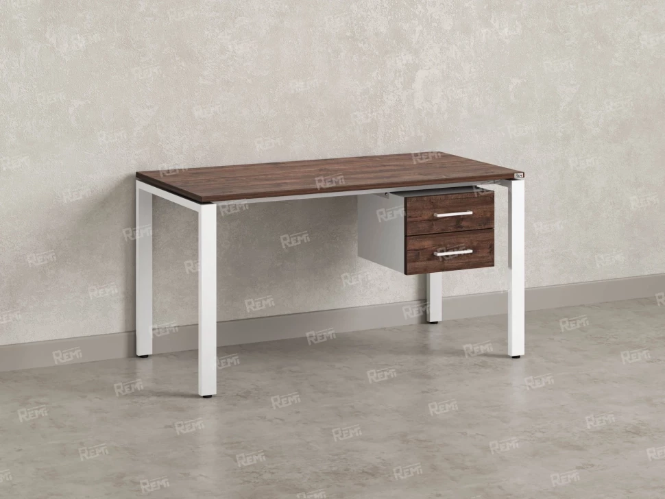 Стол прямой с подвесной тумбой 2 ящика, П-опора 1800x600x750 RM039-18x6 Дуб Апрельский шоколад/Белый