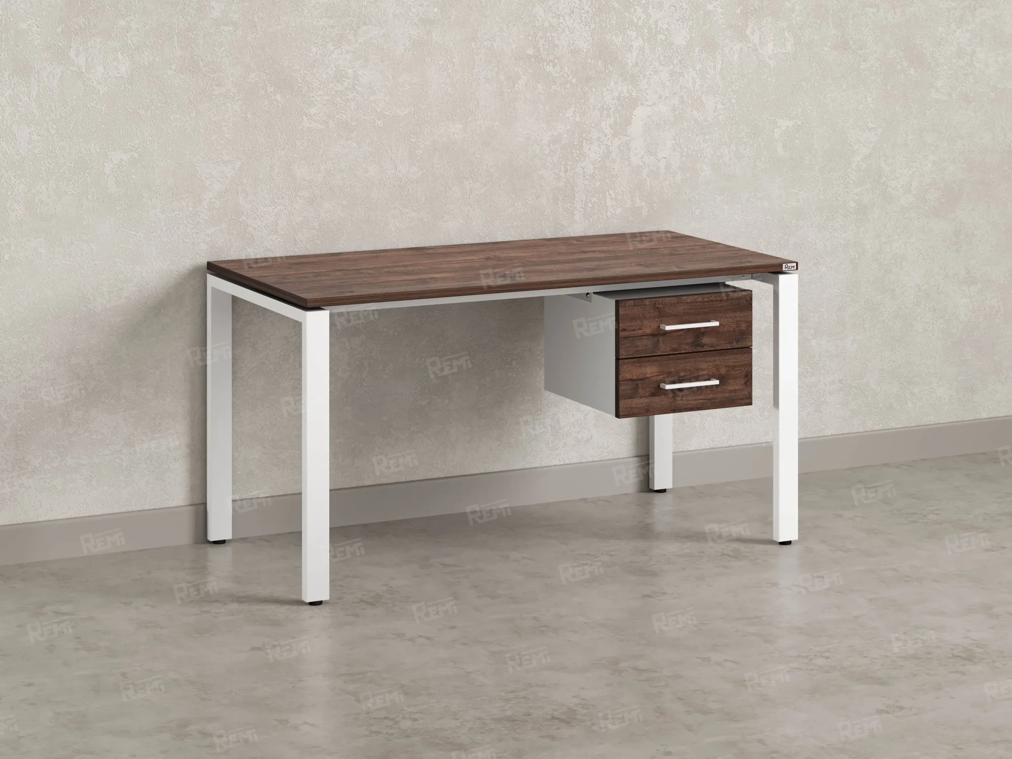 Стол прямой с подвесной тумбой 2 ящика, П-опора 1800x600x750 RM039-18x6 Дуб Апрельский шоколад/Белый