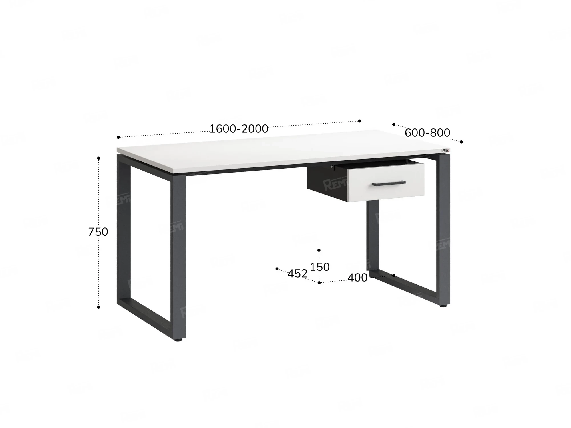 Стол прямой с подвесной тумбой, О-опора 1800x700x750 RM036-18x7 Белый/Серый