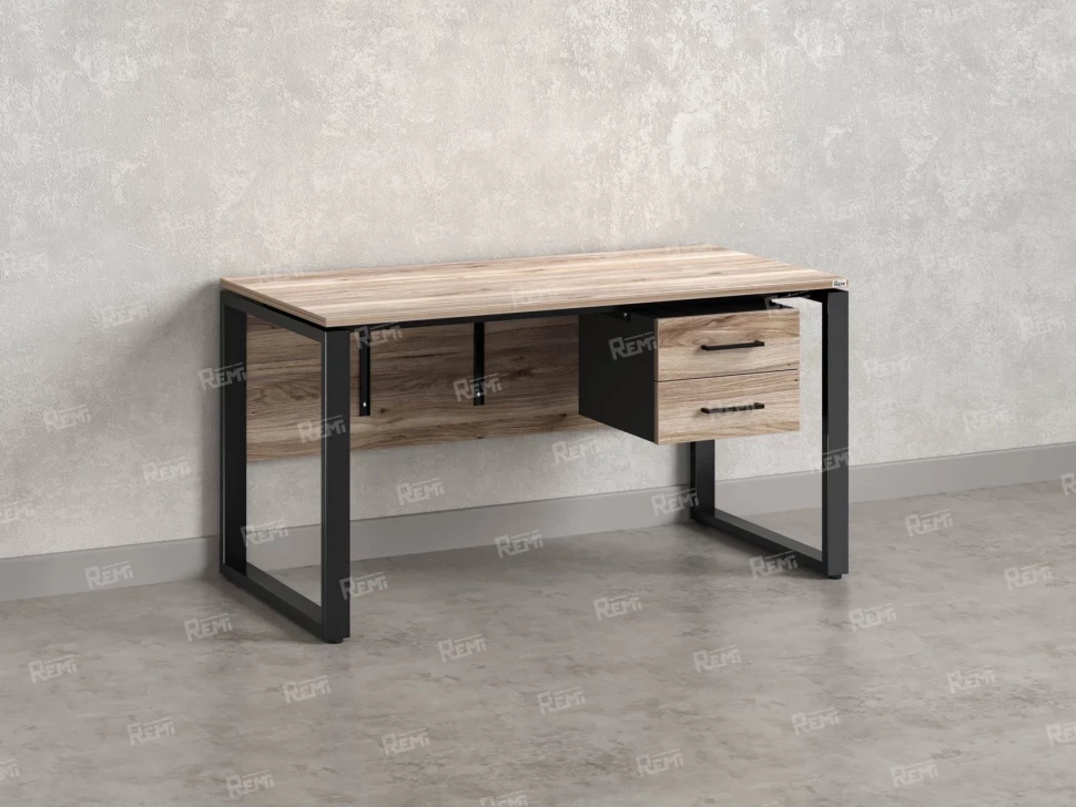 Стол прямой, подвесная тумба, ЛДСП экран, О-опора 1800x600x750 RM033-18x6 Дуб Маувелла/Черный