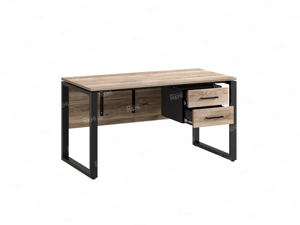 Стол прямой, подвесная тумба, ЛДСП экран, О-опора 1800x600x750 RM033-18x6 Дуб Маувелла/Черный