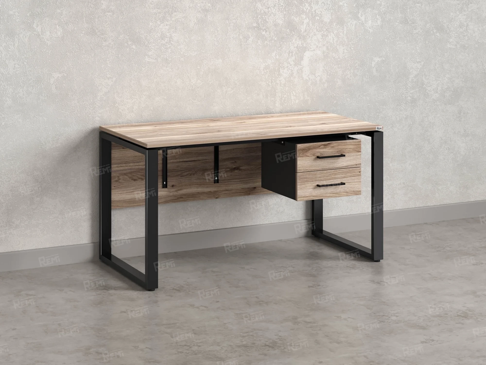 Стол прямой, подвесная тумба, ЛДСП экран, О-опора 1800x600x750 RM033-18x6 Дуб Маувелла/Черный