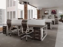 Стол прямой, подвесная тумба, ЛДСП экран, П-опора 1800x700x750 RM030-18x7 Дуб Апрельский шоколад/Белый