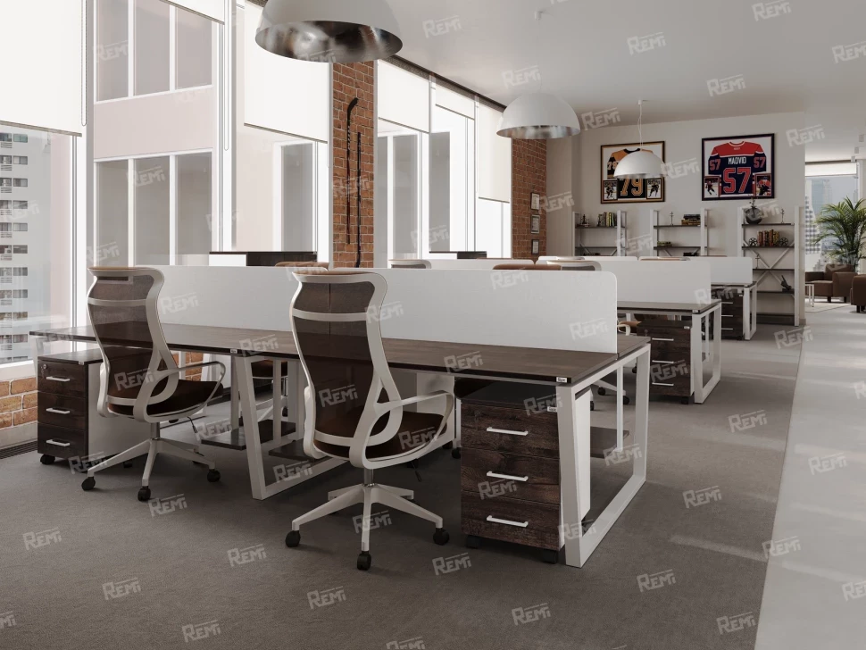 Стол прямой, подвесная тумба, ЛДСП экран, П-опора 1800x700x750 RM030-18x7 Дуб Апрельский шоколад/Белый