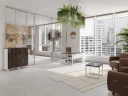 Стол прямой, подвесная тумба, ЛДСП экран, П-опора 1800x700x750 RM030-18x7 Дуб Апрельский шоколад/Белый