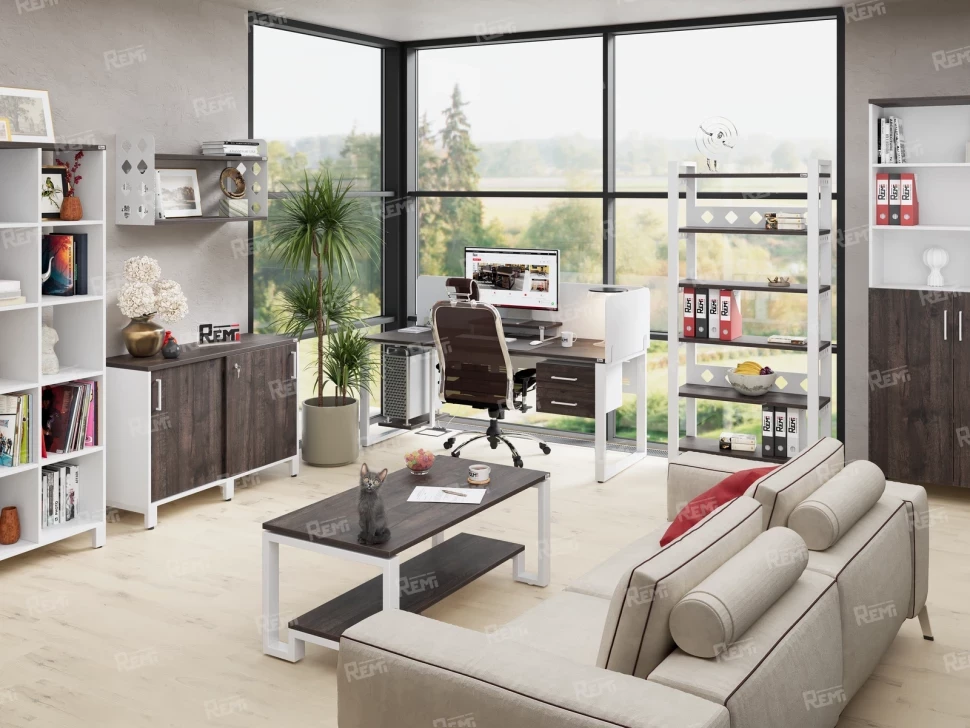 Стол прямой, подвесная тумба, ЛДСП экран, П-опора 1800x700x750 RM030-18x7 Дуб Апрельский шоколад/Белый