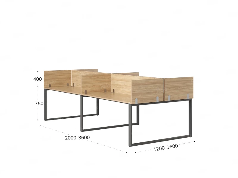 Бенч-система, 4 рабочих места, на О-образных опорах, 8 ЛДСП экранов 2000x1600x750 RM170-1-10x16 Вяз Швейцарский светлый/Серый